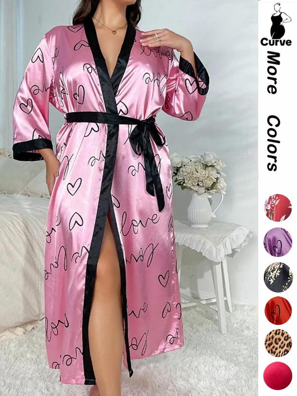 2 Counts Plus Size Halloween Pumpkin Skull Print Belted Wrap  Long Sleeve Loungewear Robe, Back To School Women Nightwear, Fall Lady Long Lounge Robe Gowns, Halloween Pajamas, Halloween Plus Size Fallfreshness, Fall Outfits Black Girl