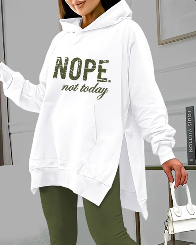 ChicMe 2 Piece Nope Not Today Print Casual Side Slit Sweatshirts Pullover Lose Fit Hoodie with Kangaroo Pocket and Slim Fit Pants Tracksuit Sets Comfort Womenswear Comfort Womenswear