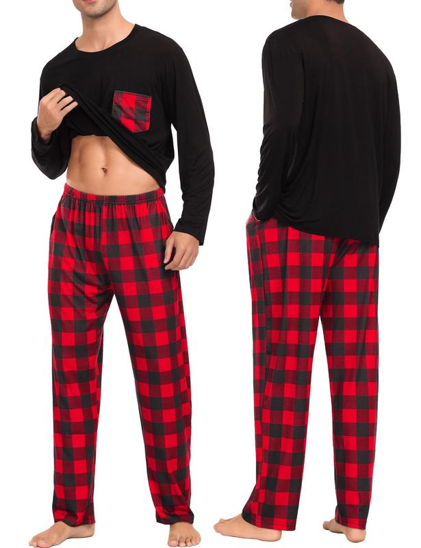 SWOMOG Adult Christmas Pajamas Buffalo Plaid Pajama Pants with Pockets Long Sleeve Tops for Couples & Family Womenswear Pajama Set Cotton Fabric