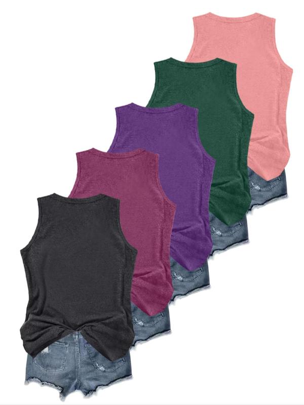 Women's Solid Round Neck Tank Top, Casual Sleeveless Top for Daily Wear, Ladies Clothes for All Seasons