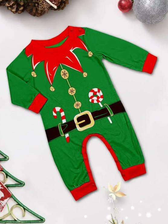 Winter 2024 Mom Daughter Dad Son Matching Clothes 3D Santa Print Christmas Family Pajamas Set Baby Dog Romper Xmas - ELF matching PJS family costume