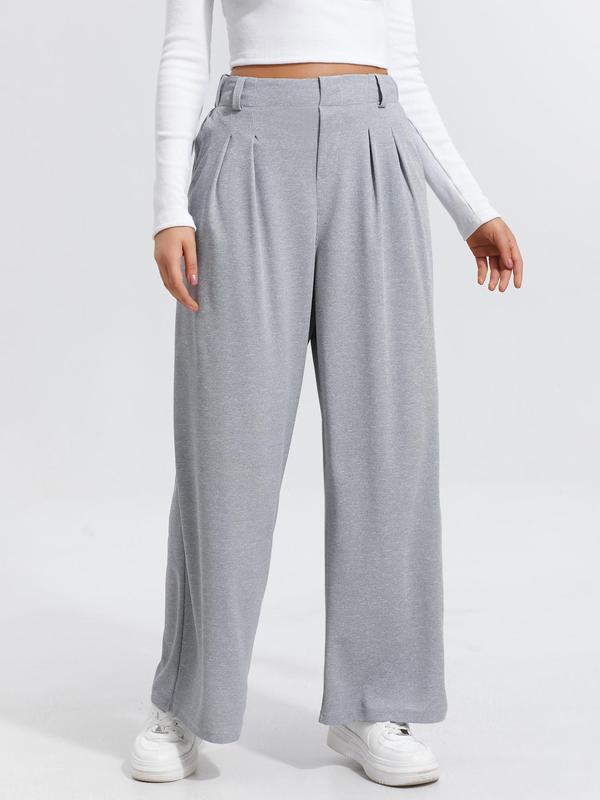 Women's Plain Plicated Elastic Waist Wide Leg Pants, Casual Comfy Pocket  Trousers for Daily Wear, Ladies Bottoms for All Seasons