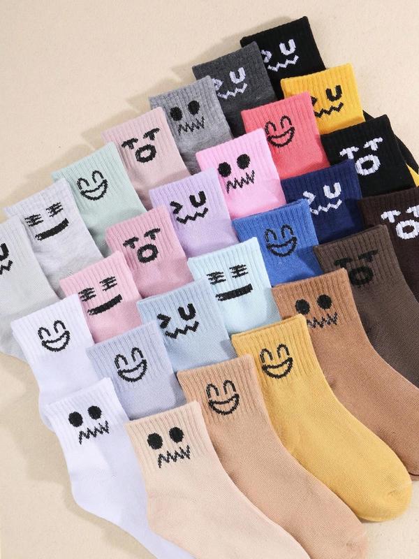 Random Women's Cartoon Face Pattern Crew Socks, Socks for Women, Casual Cute Moisture Wicking Socks, Soft Comfy Breathable Socks for All Seasons Daily Wear