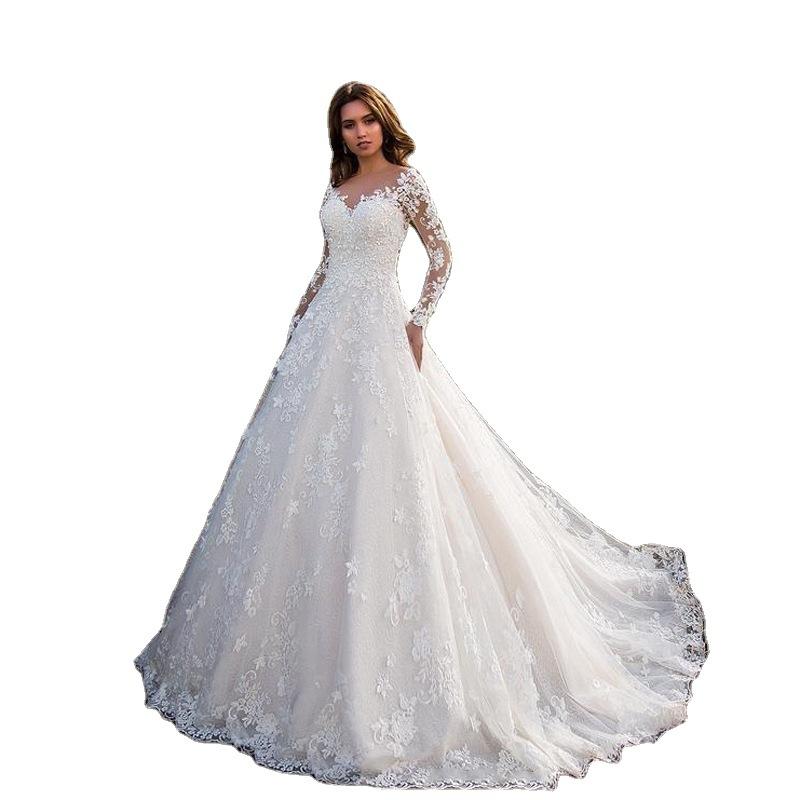 Spring New WOMEN'S long-sleepted off-shoulder bridal wedding dress formal dress