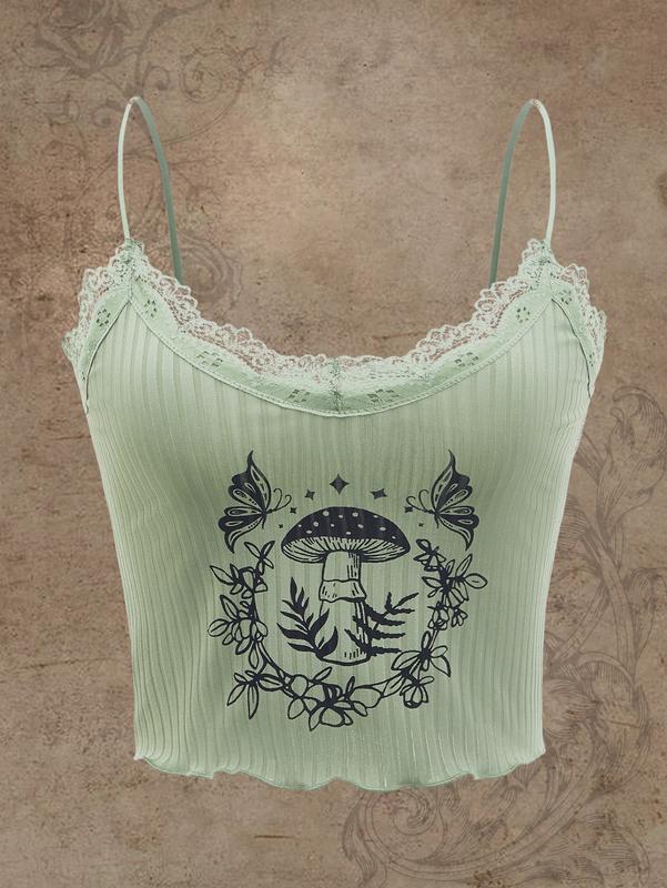 Y2k Gothic Lace Trim Cami Crop Top Sleeveless Tank Tops Camisole Clubwear Outfit