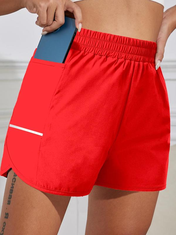 Women's Pocket Elastic Waist Shorts, Casual Solid Straight Leg Shorts, Women's Summer Bottoms for Daily Wear