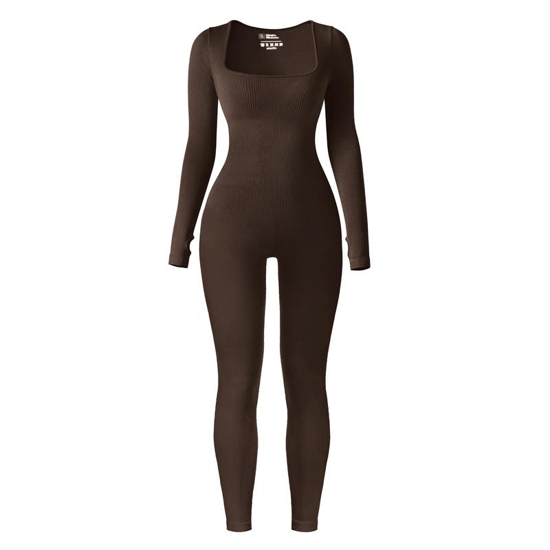 Long Sleeve Ribbed Seamless Jumpsuits Winter