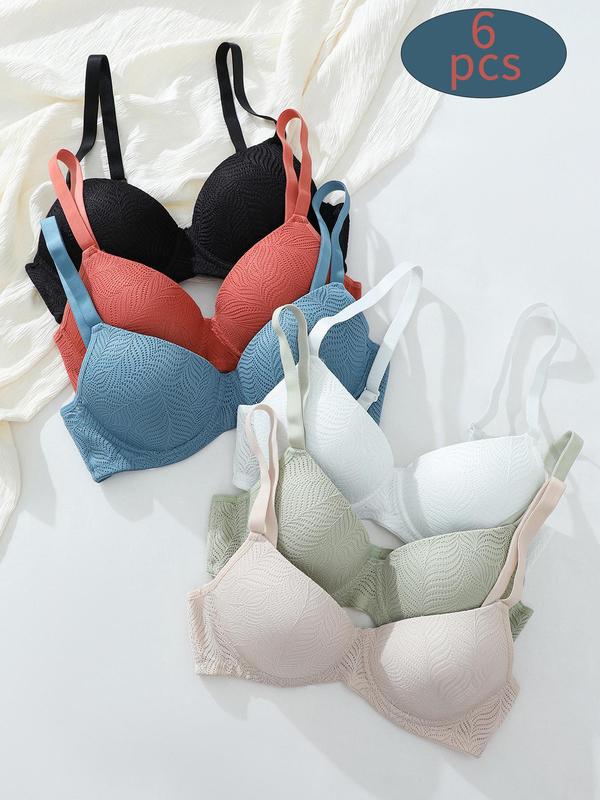 Women's Solid Color Lace Push Up Bra, Casual Comfortable Breathable Underwire Bra for Daily Wear, Women's Lingerie for All Seasons