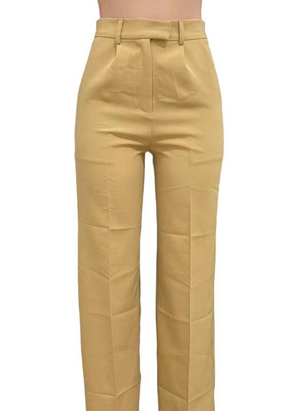 Women's Solid Color Plicated High Waist Pants, Casual Comfy Pocket Trousers for Daily Wear, Ladies Bottoms for All Seasons