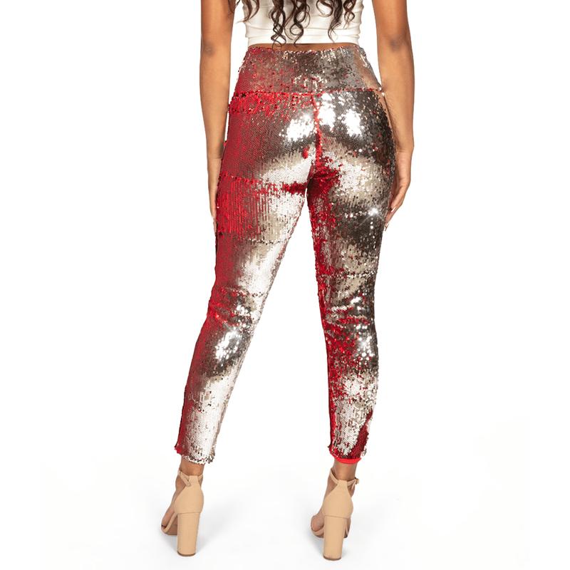 Red and Silver Reversible Sequin High Waisted Leggings