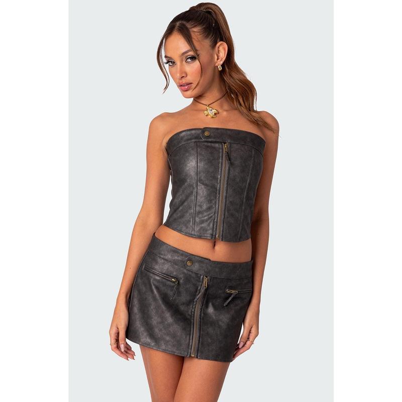 Ziva Faux Leather Lace Up Corset