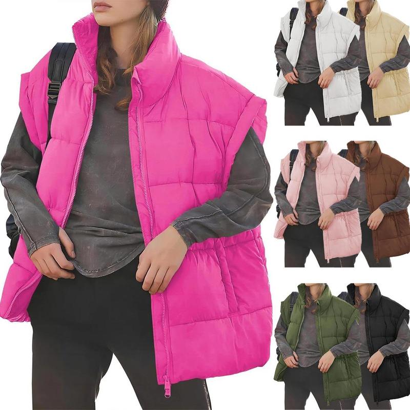 Fisoew  Women's Outwear Vest - Stand Collar Lightweight Oversized Zip Bubble Puffer Vest for Women