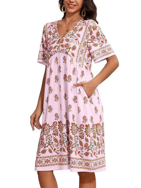 Womens House Dress Floral Print Nightgown with Pockets Mumu Dress S-3XL Fit Womenswear Fit Womenswear