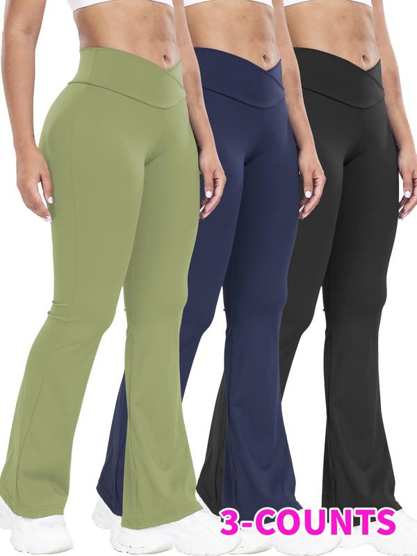 Women's Solid Flare Leg Pants, Casual Comfy High Waist Bell Bottom Trousers for Daily Wear, Going Out Bottoms, Ladies Bottoms for All Seasons