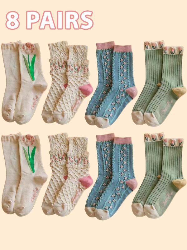 Women's Ditsy Floral Print Mid-calf Socks, Casual Comfy Breathable Socks for Fall & Winter, Women's Socks for Daily Wear