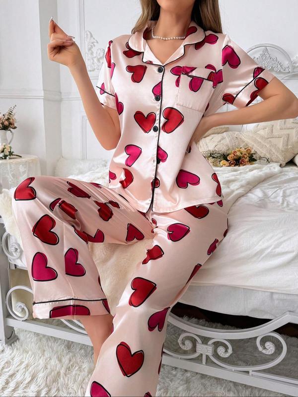 Two-Piece Set Women's Butterfly Print Notched Neck Pajama Set, Casual Comfy Short Sleeve Top & Pants PJ Set, Ladies Sleepwear for All Seasons