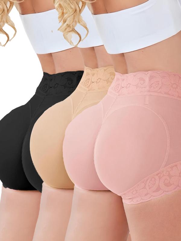 Women's Plain Contrast Lace High Waist Boyshorts, Casual Comfy Breathable Seamless High Rise Panty for Daily Wear, Ladies Underwear for All Seasons, Fall Clothes