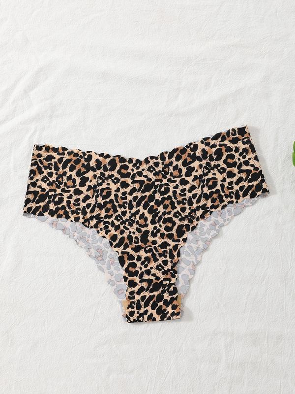 Women's Leopard Print Scallop Trim Knicker Soft Comfy Breathable Panty for Daily Wear, Underwear for All Seasons