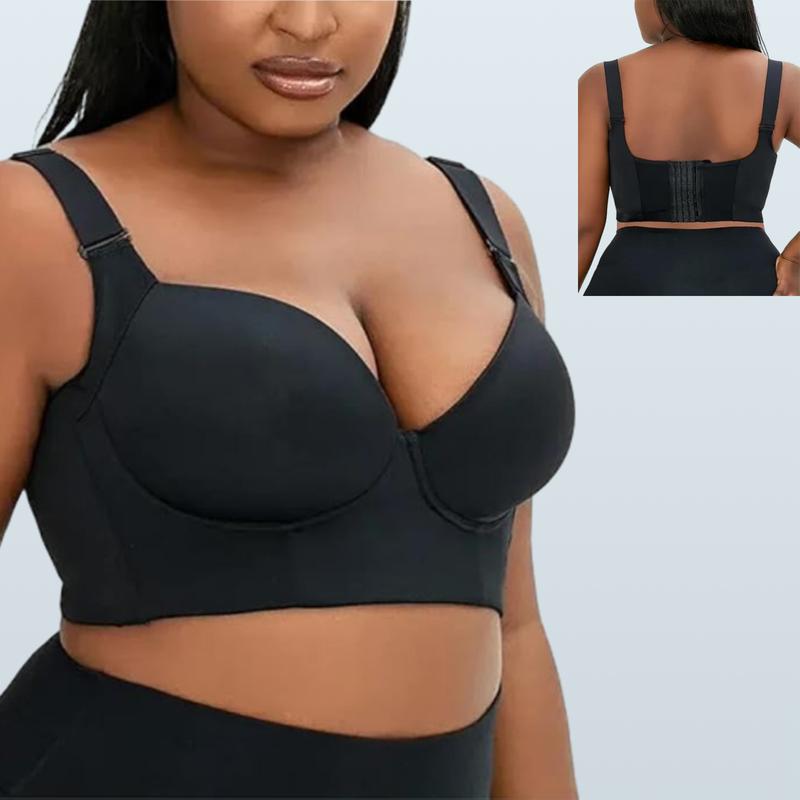 Women's seamless bra, push-up bra with underwire, full cup bra, plus size women's bra, push-up bra with side chest protection and no sagging, breathable, black