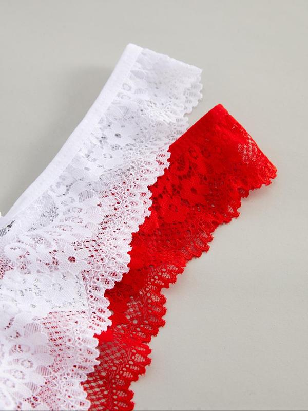 Women's Bow Decor Lace Thong, Casual Sheer Scallop Trim Panty, Ladies Underwear for Daily Wear