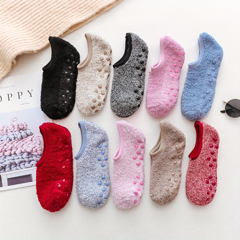 1 3 Pairs Fuzzy Slipper Socks, Comfy & Warm Non-slip Floor Socks, Women's Stockings & Hosiery