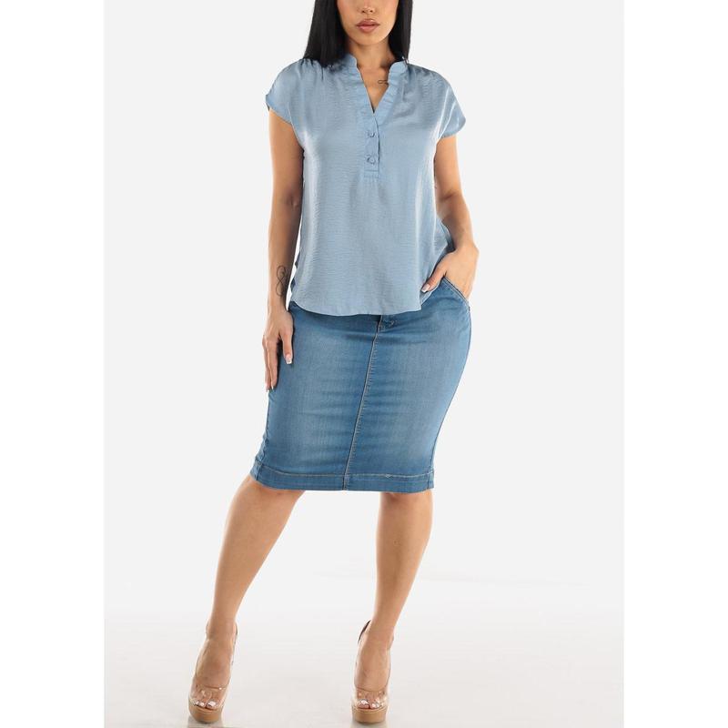 Butt Lifting Soft Denim Pencil Skirt