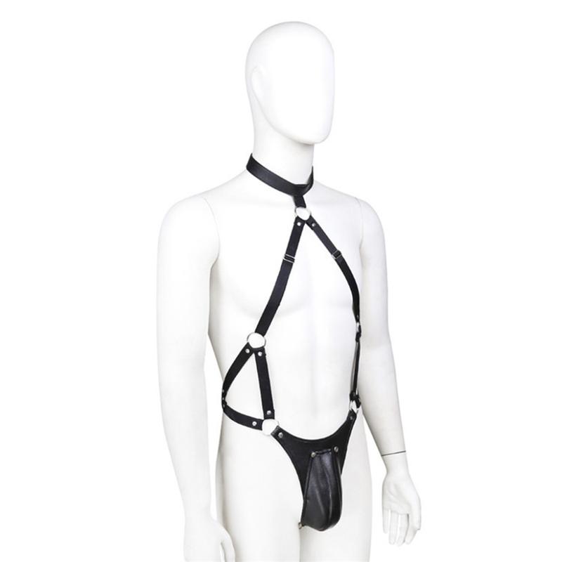 Leather Harness Belt Mankini Cosplay Bodysuit Scrotal Support Underwear