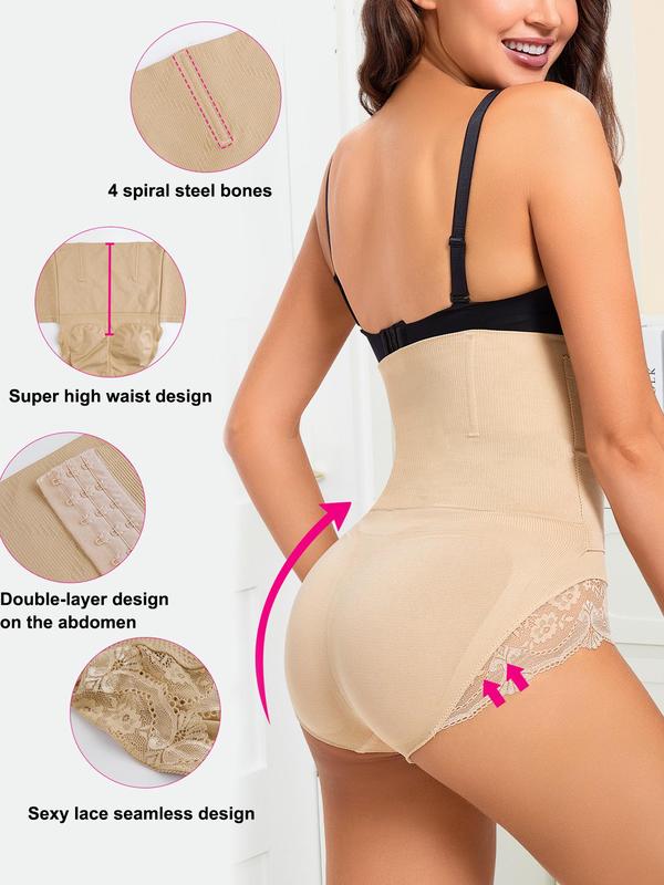 Women's High Waist Contrast Lace Shapewear Panty, Adjustable Hook & Eye Tummy Control Butt Lifting Shaper, Ladies Shapewear Bottom for All Seasons