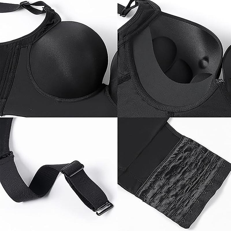 Women's seamless bra, push-up bra with underwire, full cup bra, plus size women's bra, push-up bra with side chest protection and no sagging, breathable, black