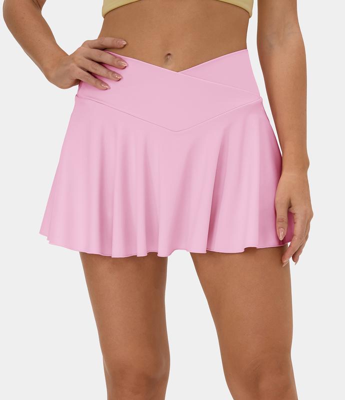 Halara Softlyzero Airy Fabric Comfy High Waisted Crossover 2-in-1 Side Pocket Flare Cool Touch Tennis Skirt