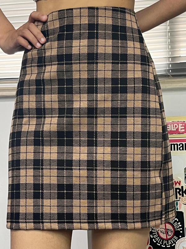 Women's Plaid Print High Waist Bodycon Skirt, Casual Fashion Short Skirt for Daily Wear, Ladies Bottoms for All Seasons