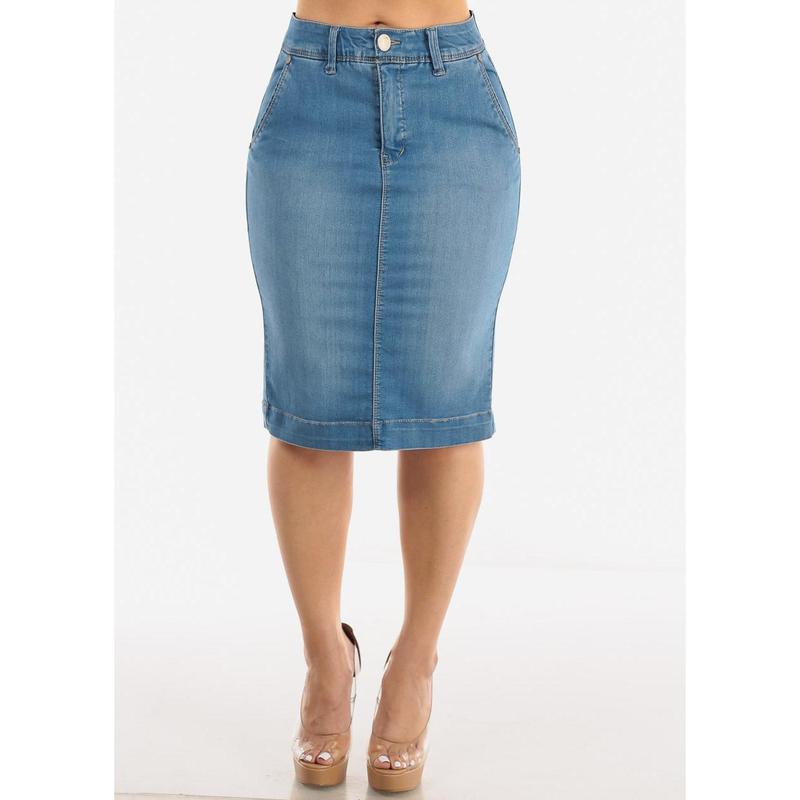 Butt Lifting Soft Denim Pencil Skirt