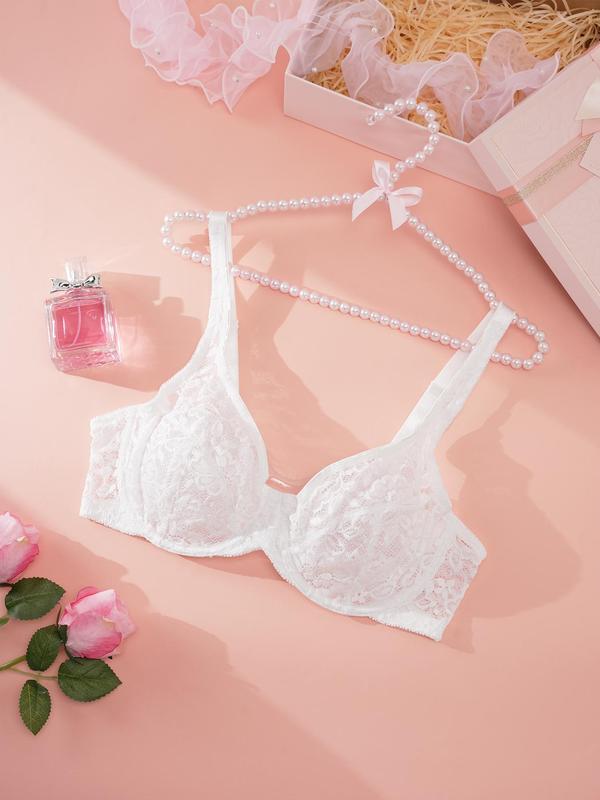  Plain Adjustable Strap Lace Bralette, Casual Comfortable Breathable Wireless Bra for Daily Wear, Women's Lingerie for All Seasons