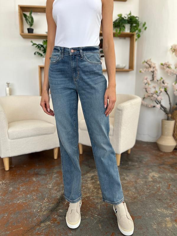 Judy Blue Full Size High Waist Straight Jeans Basic Casual cute high waist Denim Outfit