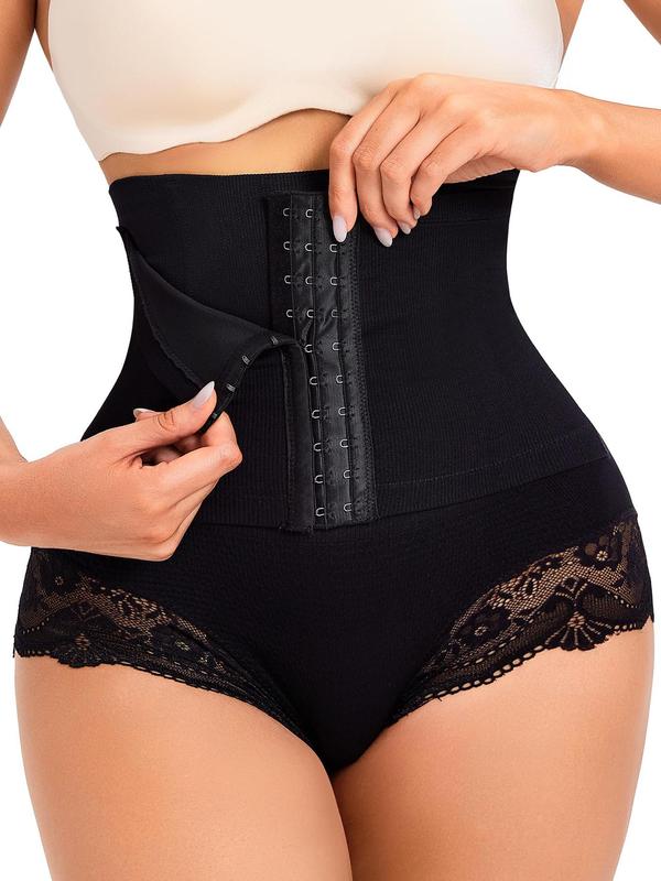 Women's High Waist Contrast Lace Shapewear Panty, Adjustable Hook & Eye Tummy Control Butt Lifting Shaper, Ladies Shapewear Bottom for All Seasons