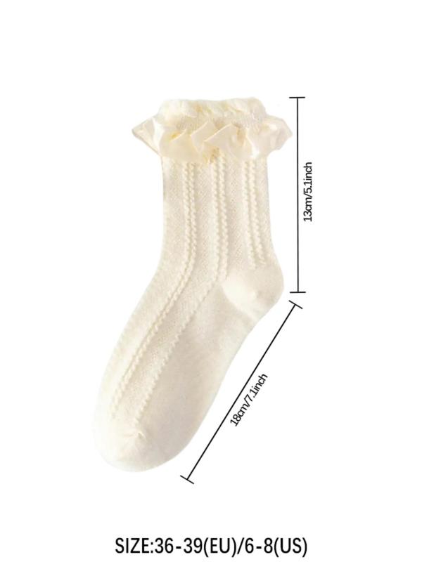 Women's 3 Pairs Cute Ruffle Trim Crew Socks, Comfy Breathable Mid-calf Socks for Daily Wear, Fashionable Ladies Socks for All Seasons