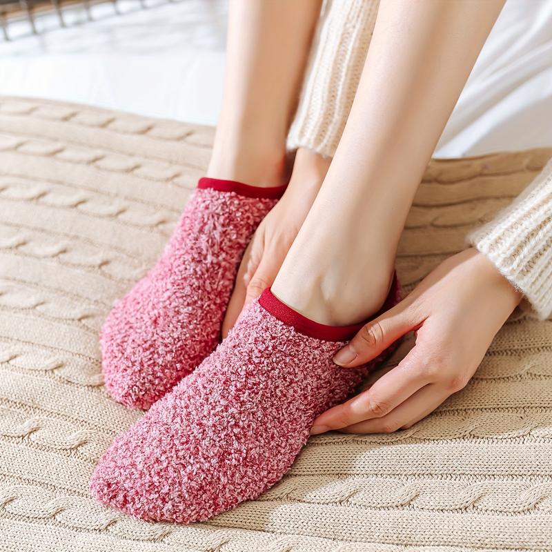 1 3 Pairs Fuzzy Slipper Socks, Comfy & Warm Non-slip Floor Socks, Women's Stockings & Hosiery