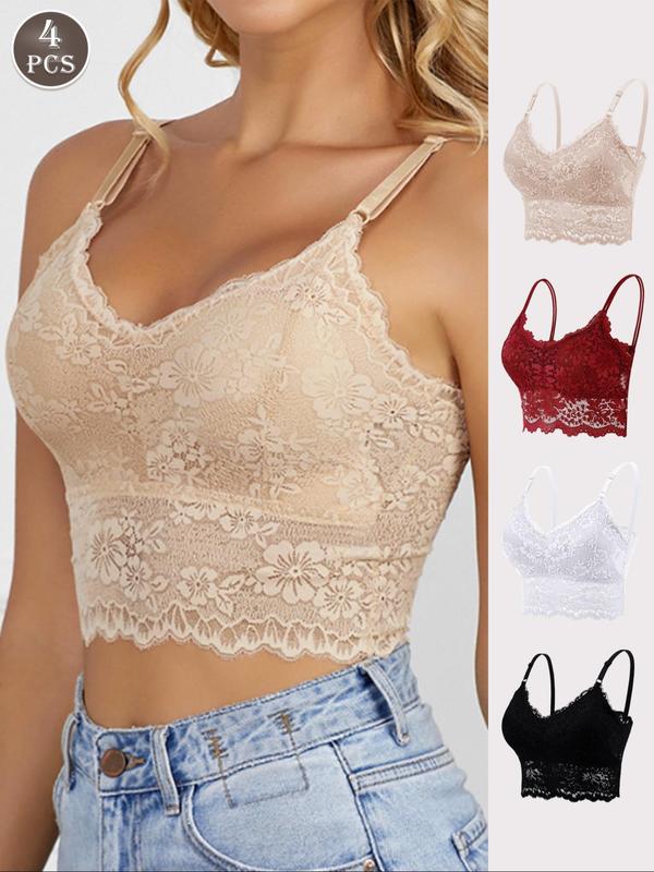 Women's Floral Lace Bralette, Adjustable Strap Wireless Bra, Soft Comfy Breathable Lingerie for All Seasons