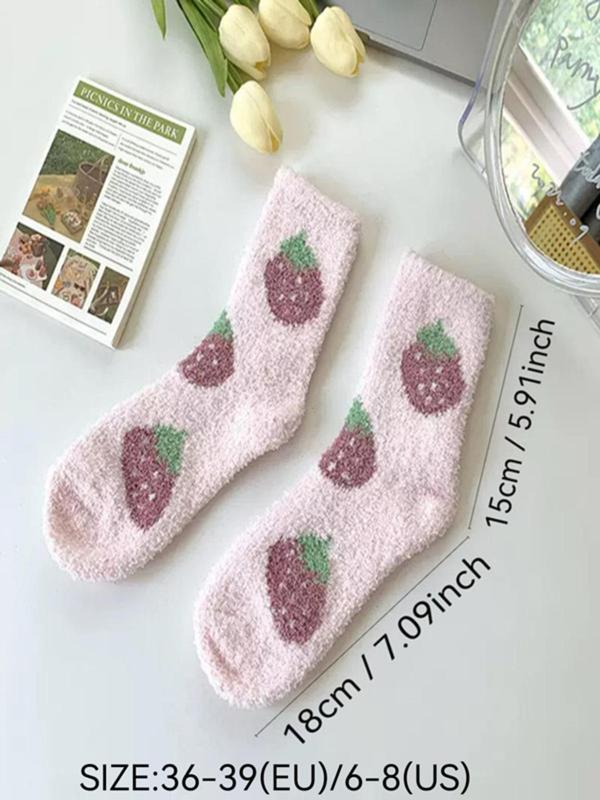 Women's Cute Cartoon Pattern Fuzzy Socks, 5 Pairs Warm Comfy Mid-calf Socks for Fall & Winter, Women's Socks for Daily Wear