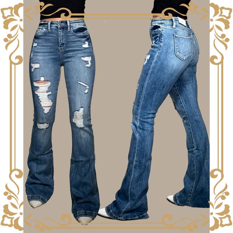 2024 Bootcut Jeans for Women High Waist Classic Stretch Flare Denim Pants judy blue casual washed ripped jeans