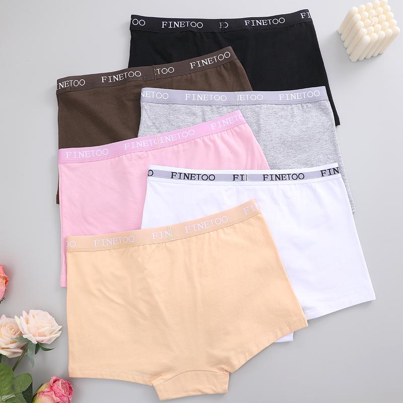 FINETOO 6Pcs  Women's  Underwear Cotton Boxer Shorts Soft Underpants Ladies Stretch Panties Solid Color Cute Women's Panties 6 Pack  Womenswear