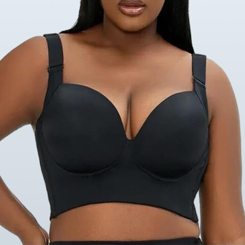 Women's seamless bra, push-up bra with underwire, full cup bra, plus size women's bra, push-up bra with side chest protection and no sagging, breathable, black