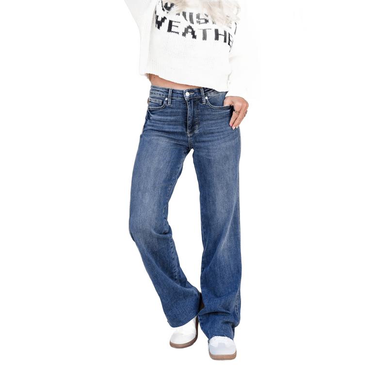 Judy Blue Take the Chance Mid Rise Medium Wash Tummy Control Vintage Straight Leg Jeans