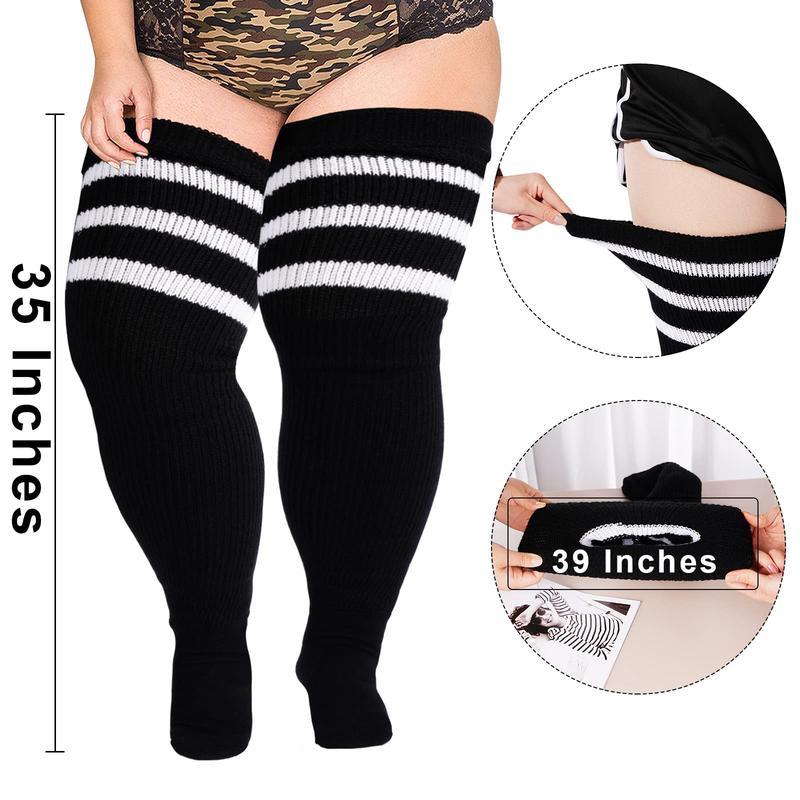 Plus Size Womens Thigh High Socks for Thick Thighs- Extra Long Striped Thick Over the Knee Socks- Leg Warmer Boot Socks thigh high socks plus size thigh socks