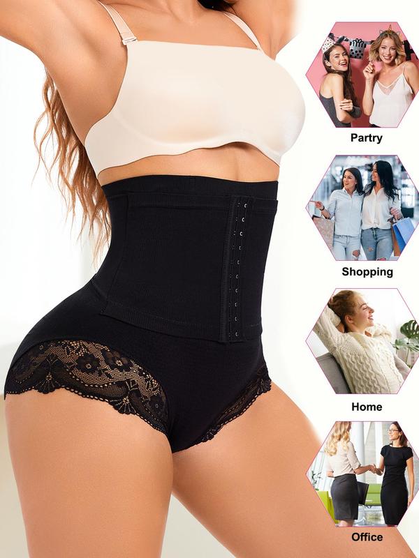 Women's High Waist Contrast Lace Shapewear Panty, Adjustable Hook & Eye Tummy Control Butt Lifting Shaper, Ladies Shapewear Bottom for All Seasons