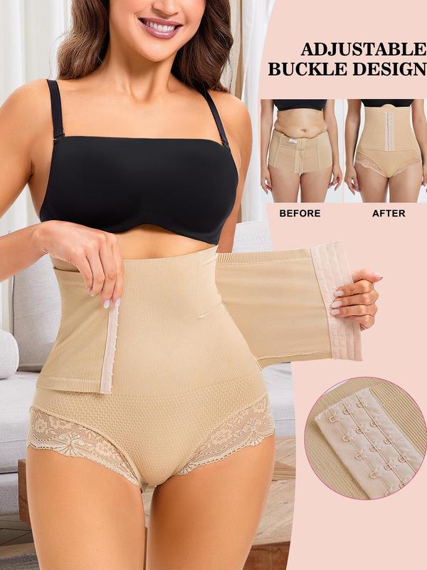 Women's High Waist Contrast Lace Shapewear Panty, Adjustable Hook & Eye Tummy Control Butt Lifting Shaper, Ladies Shapewear Bottom for All Seasons