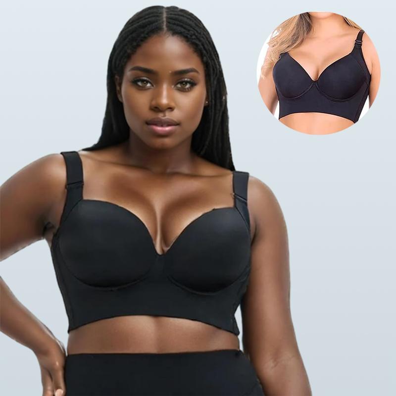 Women's seamless bra, push-up bra with underwire, full cup bra, plus size women's bra, push-up bra with side chest protection and no sagging, breathable, black