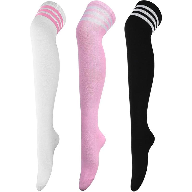 3 Pairs Thigh High Socks for Women Long Thigh High Stockings Striped Over  High Socks for Girls Women Leg Warmer