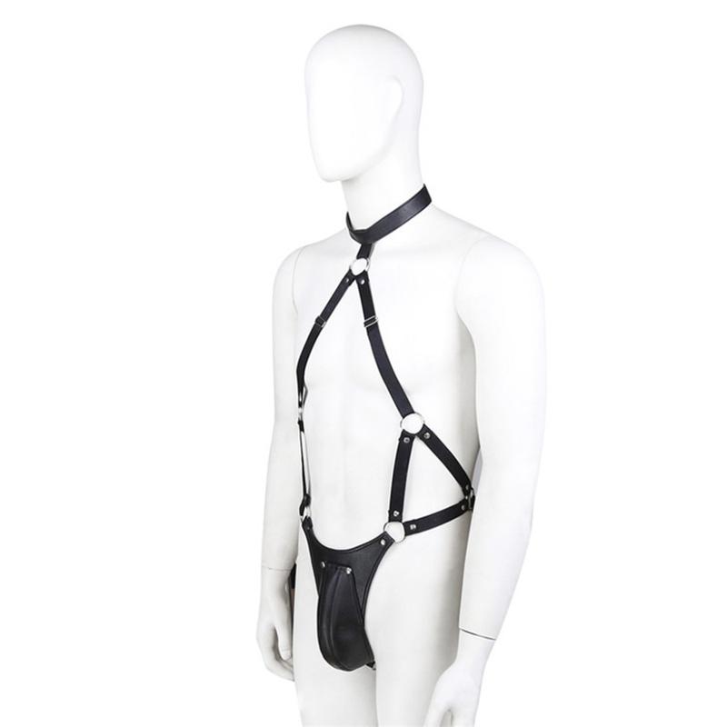 Leather Harness Belt Mankini Cosplay Bodysuit Scrotal Support Underwear