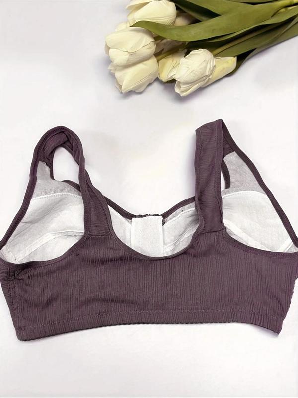 Women's Solid Zipper Front Bra, Breathable Comfortable Wireless Bra, Lingerie for All Seasons